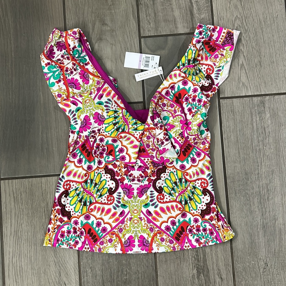 Trina Turk Women's Bloom Tankini, V-Neck, Casual, Floral Print, Swimsuit Tops - Picture 4 of 6
